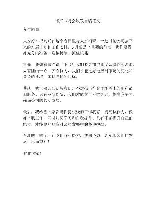 领导3月会议发言稿范文