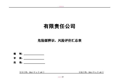 建筑工地危险源辨识、风险评价汇总表