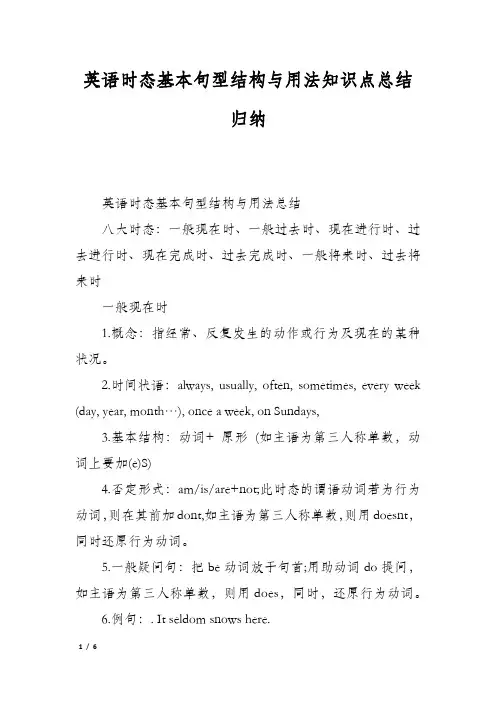 英语时态基本句型结构与用法知识点总结归纳
