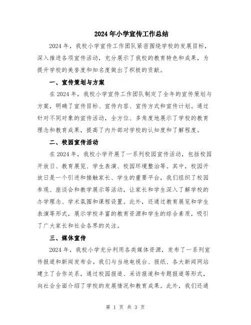 2024年小学宣传工作总结