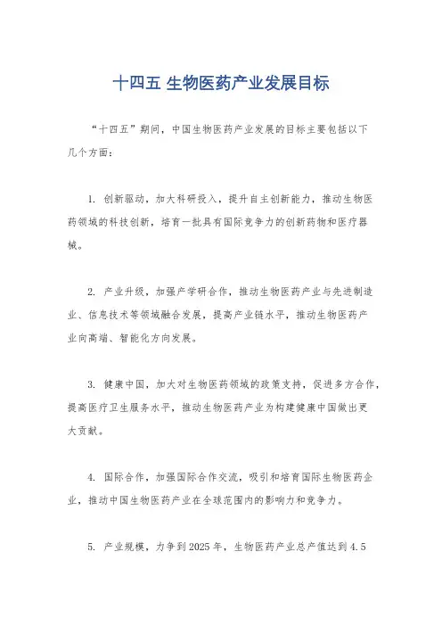 十四五 生物医药产业发展目标