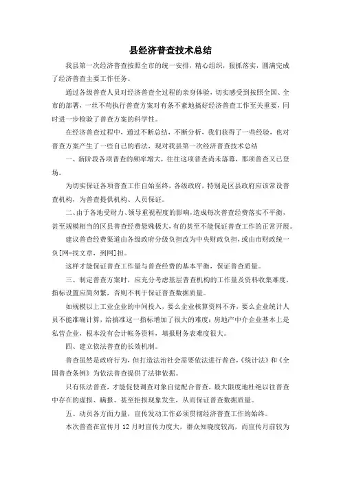 最新-县经济普查技术总结 精品