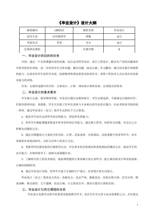 《应用物理学毕业设计》教学大纲