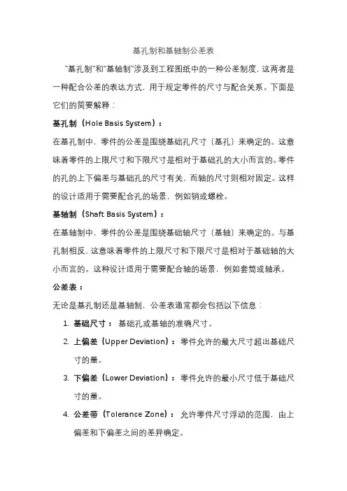 基孔制和基轴制公差表