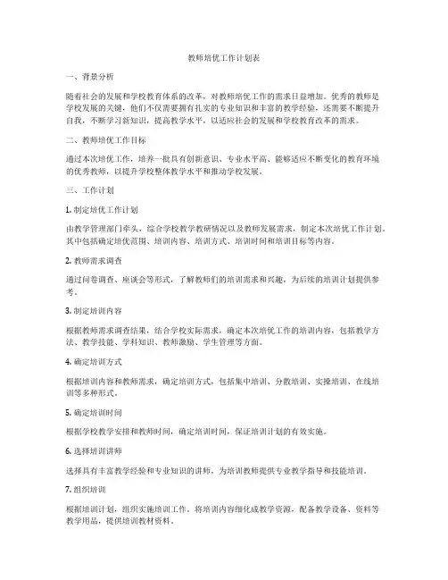 教师培优工作计划表