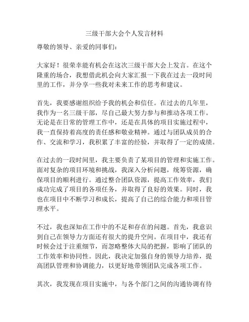 三级干部大会个人发言材料
