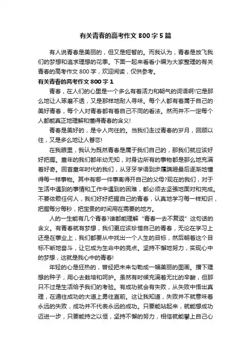 有关青春的高考作文800字5篇