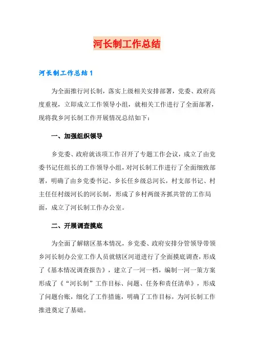 河长制工作总结
