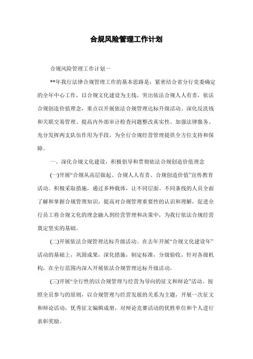 合规风险管理工作计划
