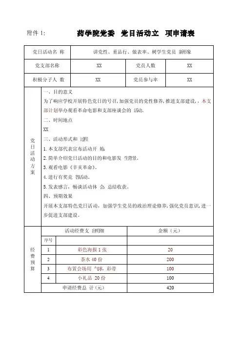 党日活动立项申请