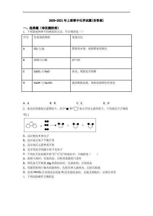 2020-2021年上册期中初三化学试题(含答案)