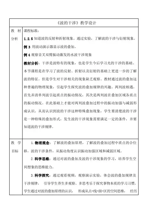 3.4波的干涉+教学设计-2023-2024学年高二上学期物理人教版(2019)选择性必修第一册