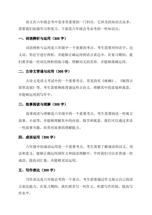六年级会考必考知识点语文