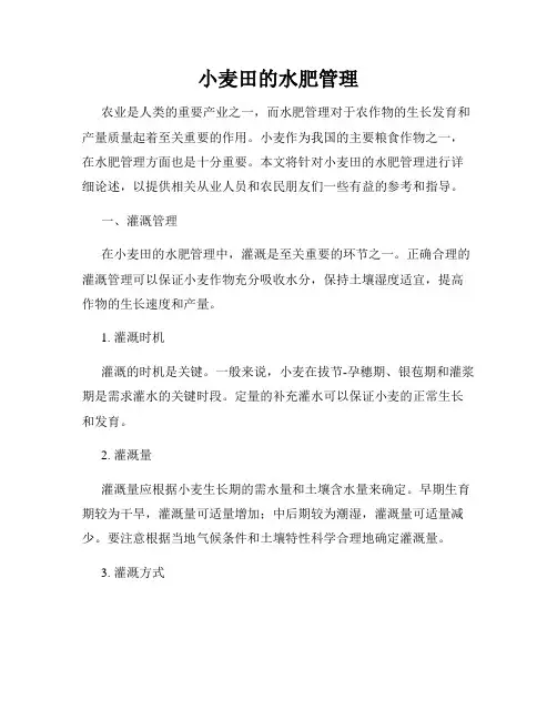 小麦田的水肥管理