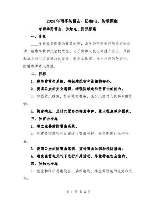 2024年雨季防雷击、防触电、防汛预案