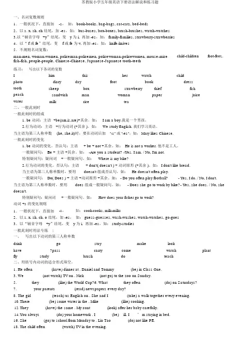 苏教版小学五年级英语下册语法讲解和练习题