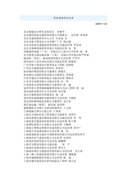常务理事单位名单