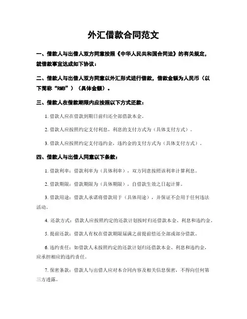 外汇借款合同范文
