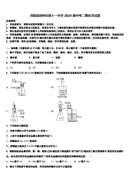 河南省郑州市第十一中学2024届中考二模化学试题含解析