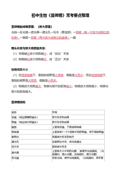 初中生物《显微镜》常考要点整理