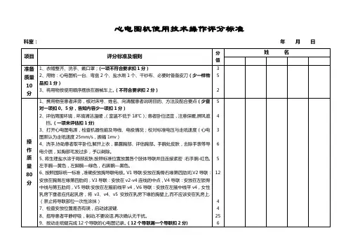 心电图机使用技术操作评分标准