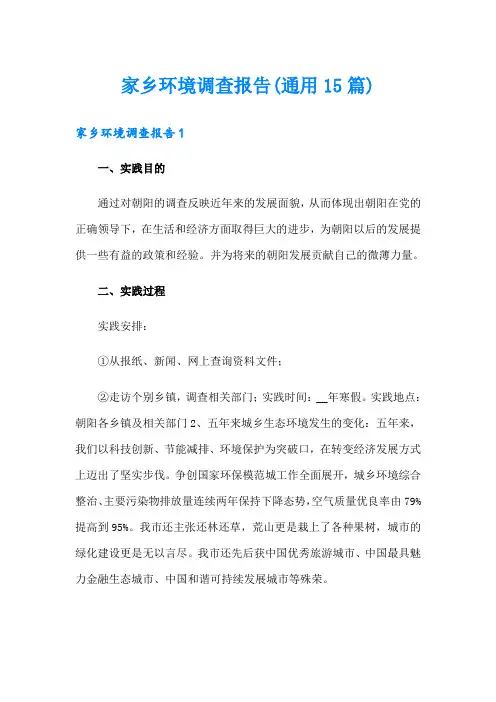 家乡环境调查报告(通用15篇)