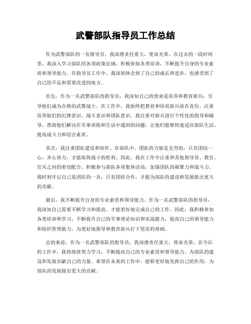 武警部队指导员工作总结