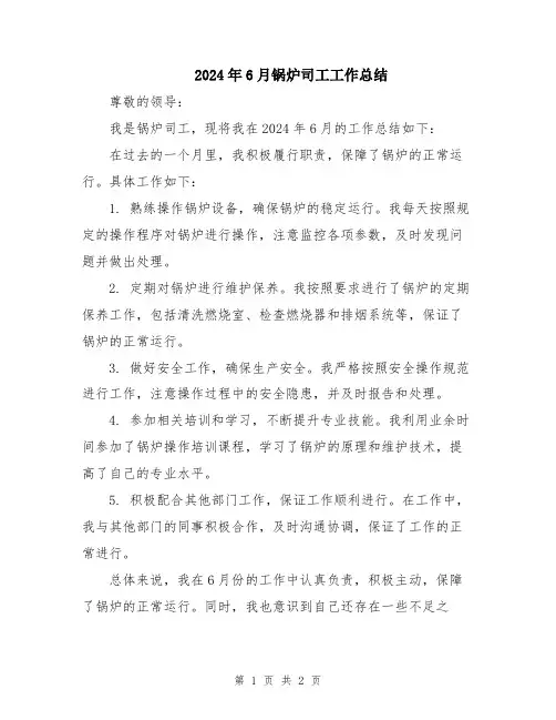 2024年6月锅炉司工工作总结