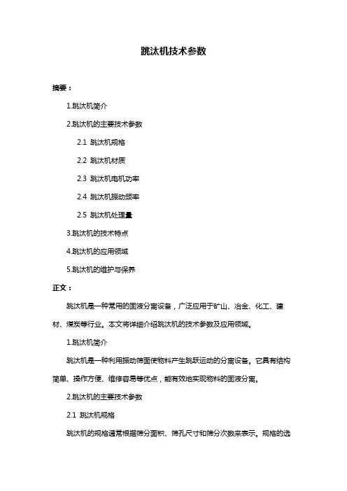 跳汰机技术参数