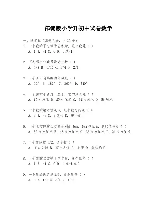 部编版小学升初中试卷数学
