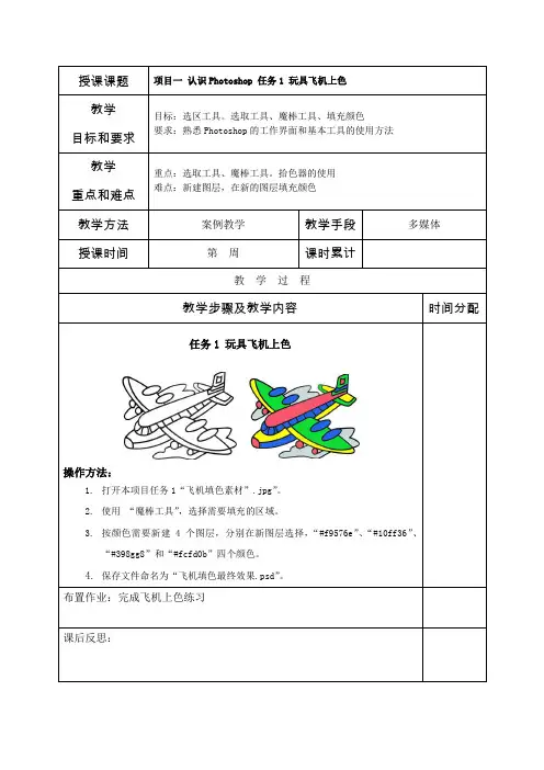 电子教案-《Photoshop平面设计与制作(第二版)》-A06-4050 项目一  认识photoshop 任务1：玩具飞机上色