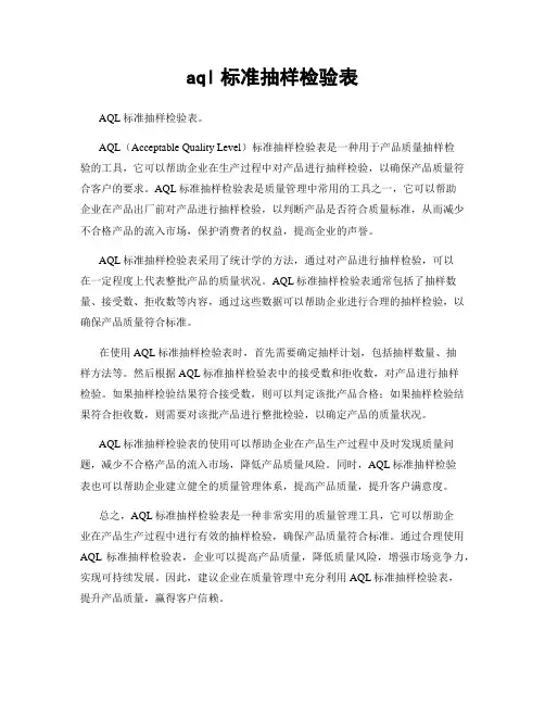 aql标准抽样检验表