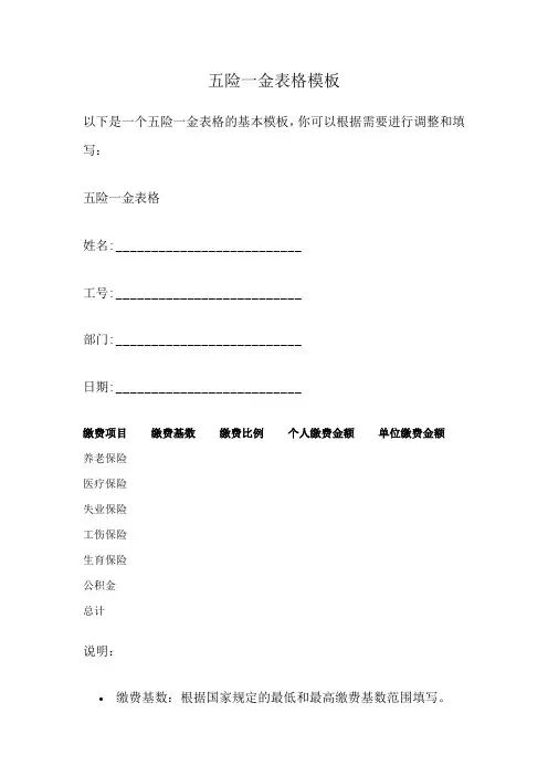 五险一金表格模板