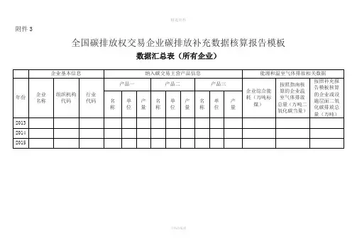 全国碳排放权交易企业碳排放补充数据核算报告模板