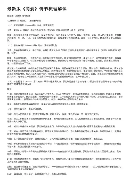 最新版《简爱》情节梳理解读