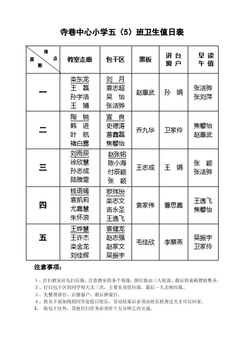 卫生安排表完美版