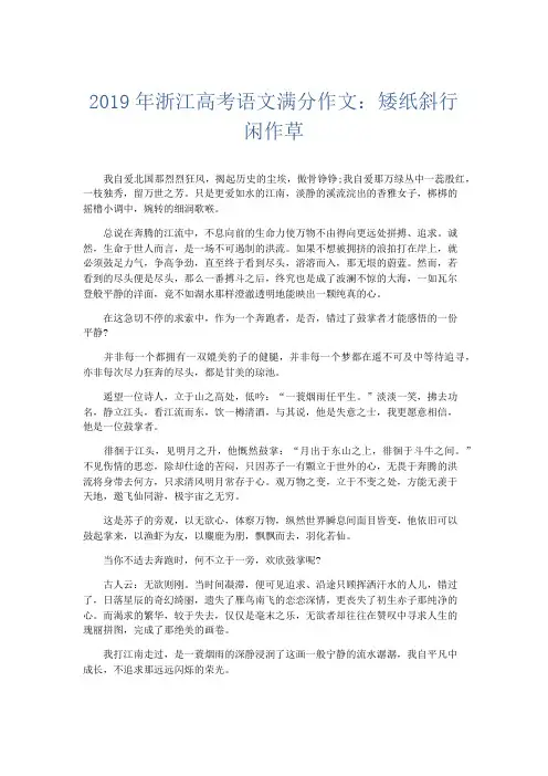 高中作文 2019年浙江高考语文满分作文：矮纸斜行闲作草-精品
