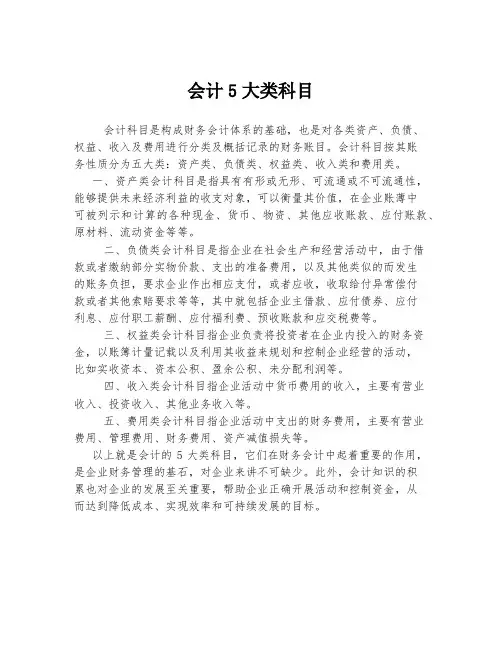 会计5大类科目