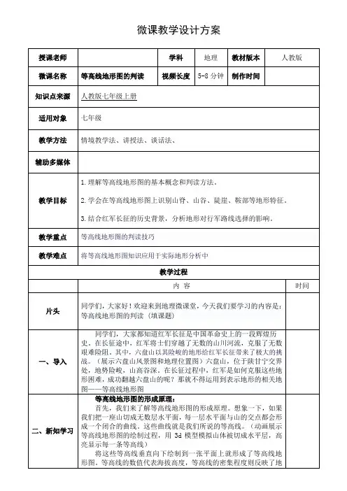 1.4 地形图的判读——等高线图的判读 微课教学设计-2023-2024学年七年级地理上学期人教版