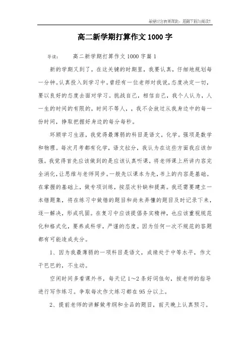 高二新学期打算作文1000字