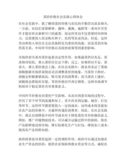 菜的价格社会实践心得体会