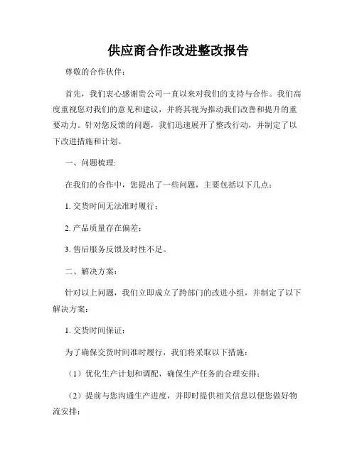 供应商合作改进整改报告