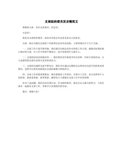 支部组织委员发言稿范文