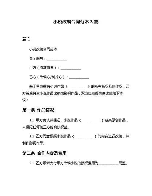 小说改编合同范本3篇