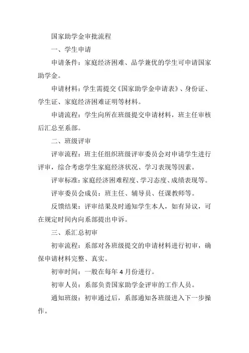 国家助学金审批流程