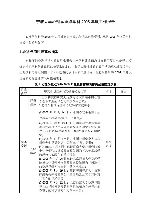 宁波大学心理学重点学科工作报告