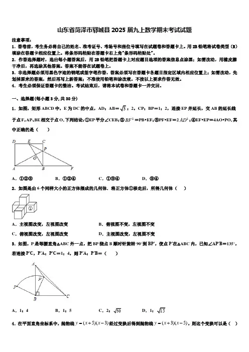 山东省菏泽市郓城县2025届九上数学期末考试试题含解析