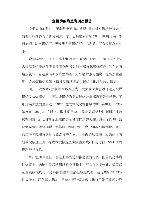 煤粉炉掺烧兰炭调查