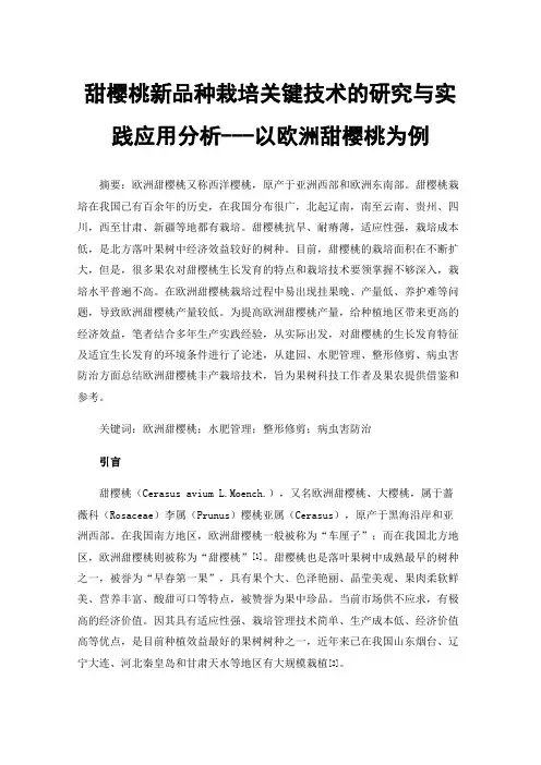 甜樱桃新品种栽培关键技术的研究与实践应用分析---以欧洲甜樱桃为例