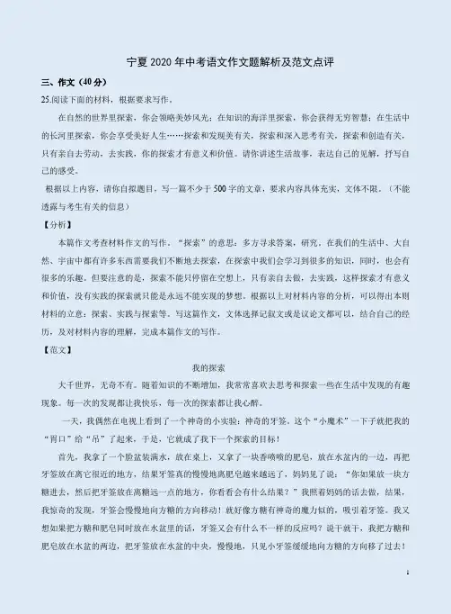 宁夏2020年中考语文作文题解析及范文点评